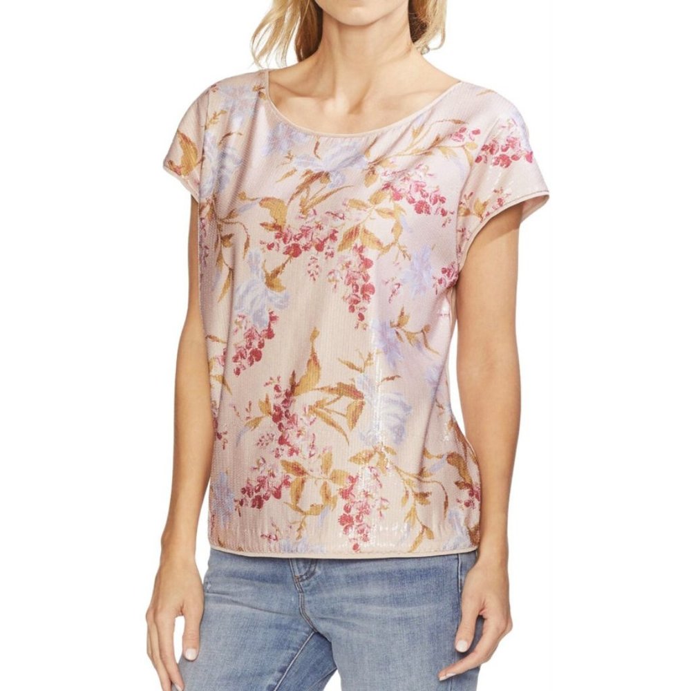 Vince Camuto Sequin Top Oasis Bloom Peach Size 3X